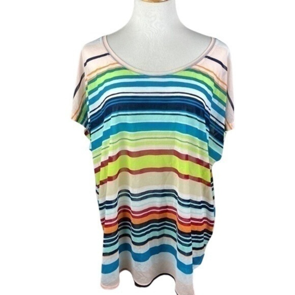Lane Bryant Womens‎ 18/20 Multicolor Striped Short Sleeve Dolman Scoop Neck Top